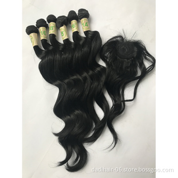 Free sample human and synthetic blend hair 30 inch extensions piece body wave 6pcs 1#
